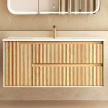 Byron Fluted 1200mm Woodland Oak Wall Hung Single Vanity with Ceramic Countertop